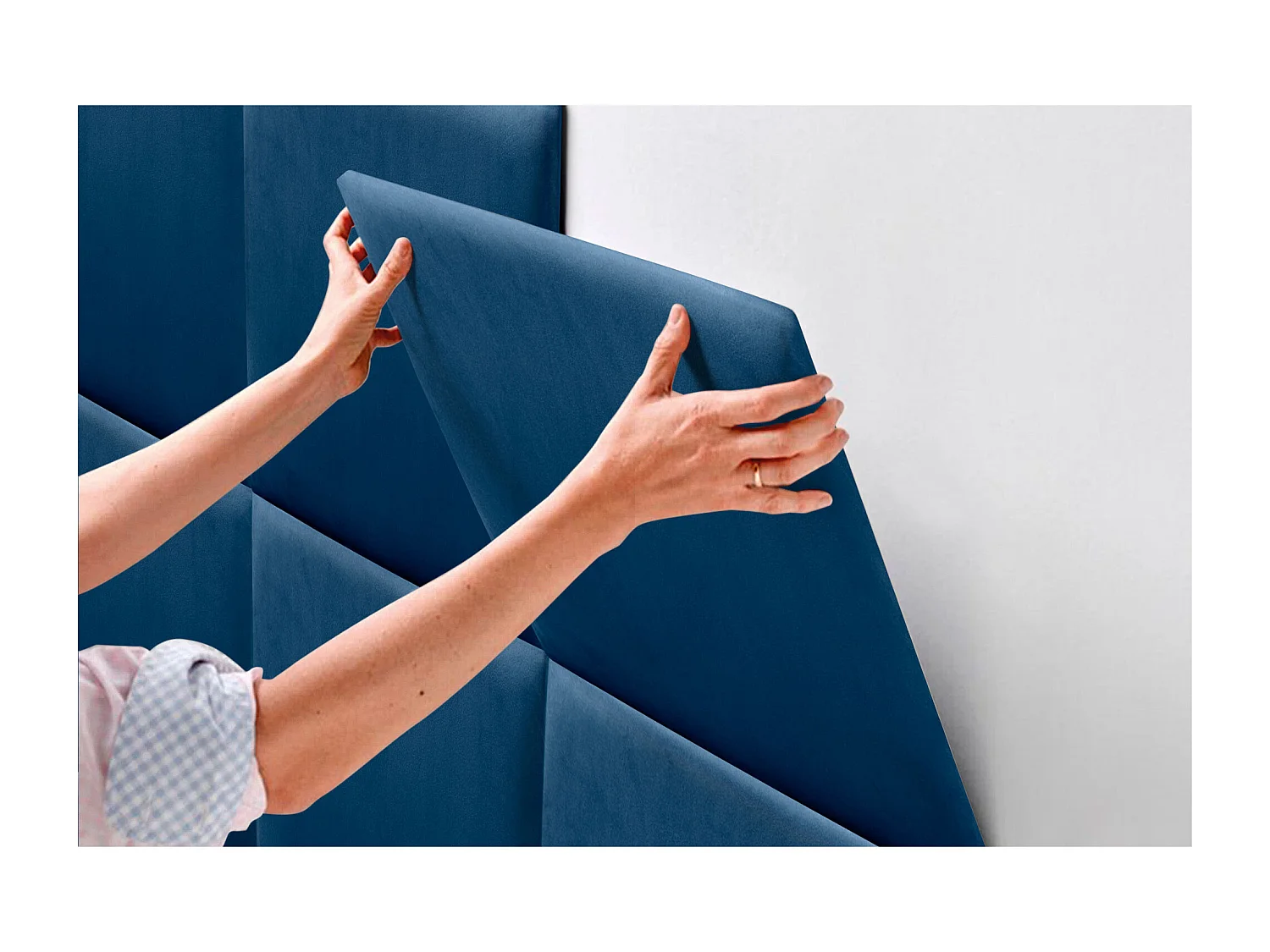 DHOME Premium fluwelen gestoffeerd hoofdeinde samengesteld uit verwisselbare zelfklevende panelen Luxe slaapkamer opgevuld (blauw, 140cm)