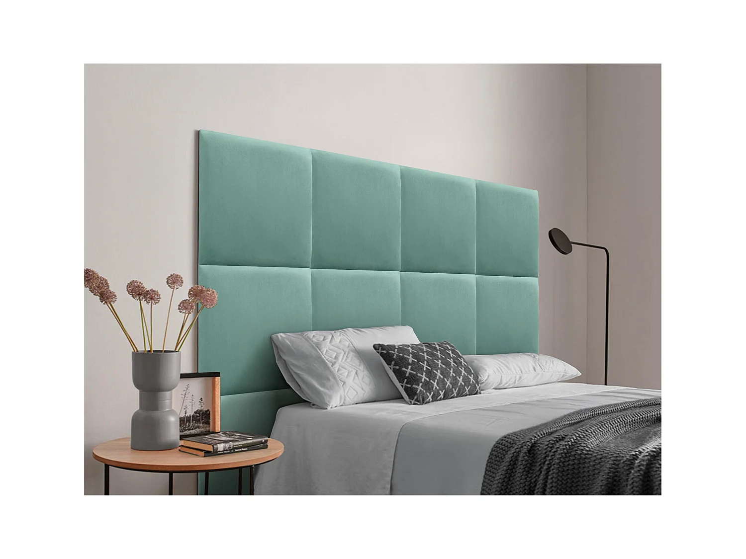 DHOME Testiera Rivestita in Velluto Premium Composta da Pannelli Autoadesivi Intercambiabili Camera da Letto di lusso (Turchese, 200 cm)