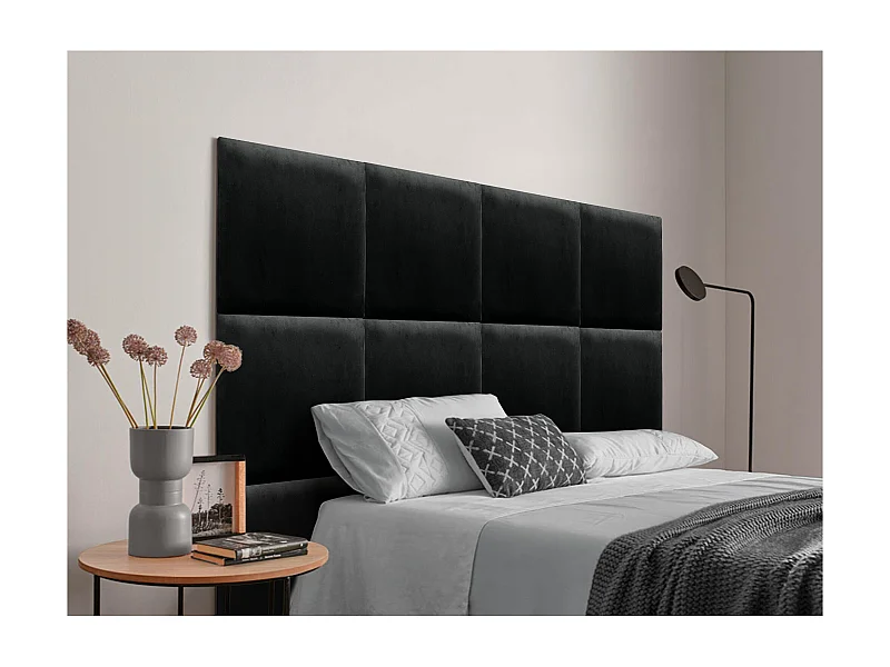 DHOME Tête delit Tapissée en velours de qualité supérieure composée de panneaux autocollants interchangeables pour chambre  (noir, 80 cm)