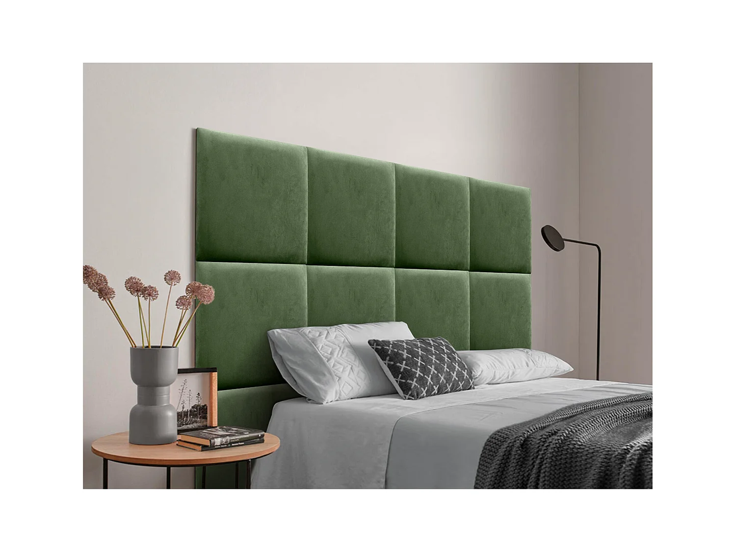 DHOME Premium fluwelen gestoffeerd hoofdeinde samengesteld uit verwisselbare zelfklevende panelen Luxe slaapkamer opgevuld (Jungle Green, 110cm)