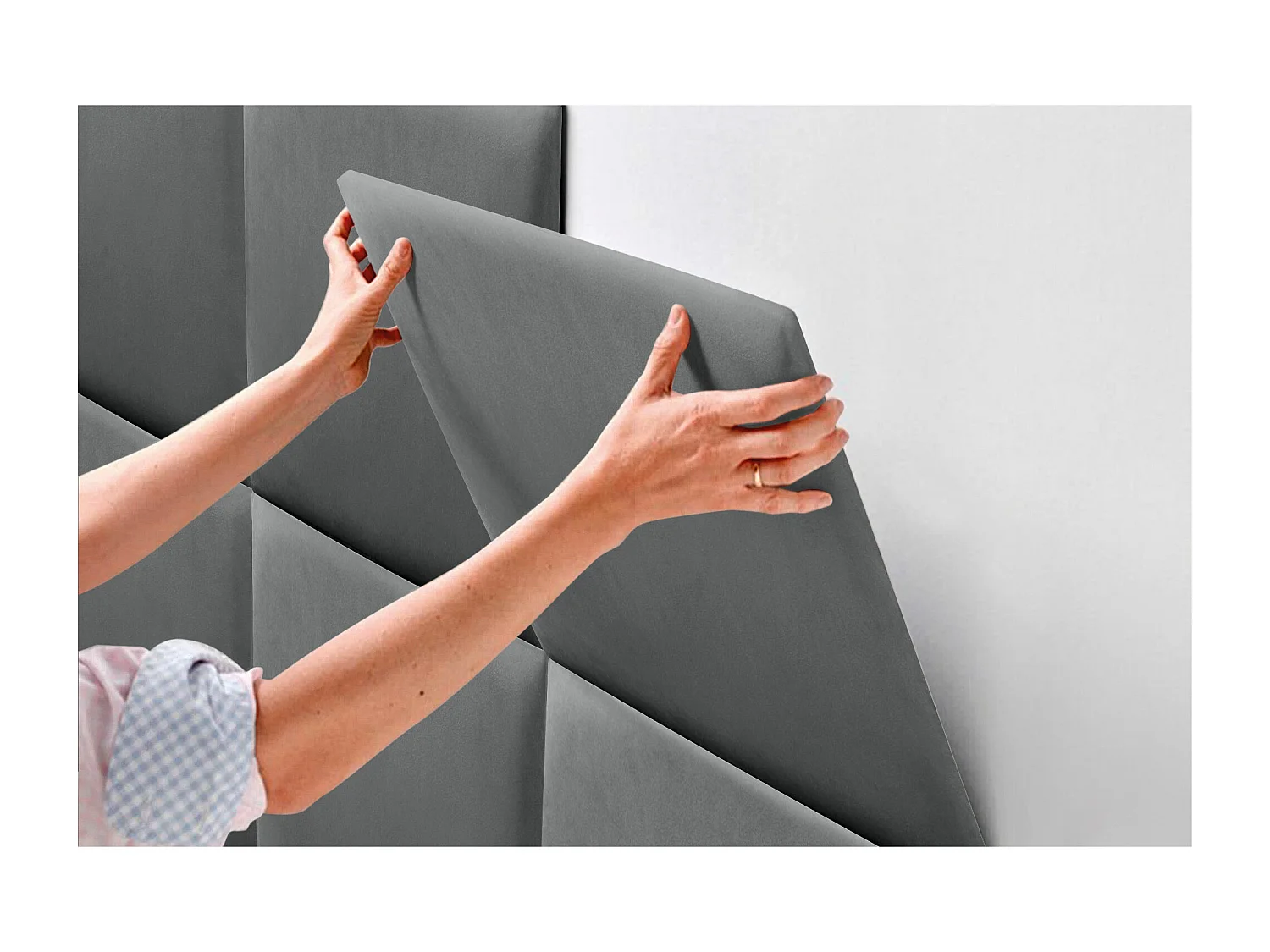 DHOME Tête delit Tapissée en velours de qualité supérieure composée de panneaux autocollants interchangeables pour chambre  (gris cendré, 200 cm)