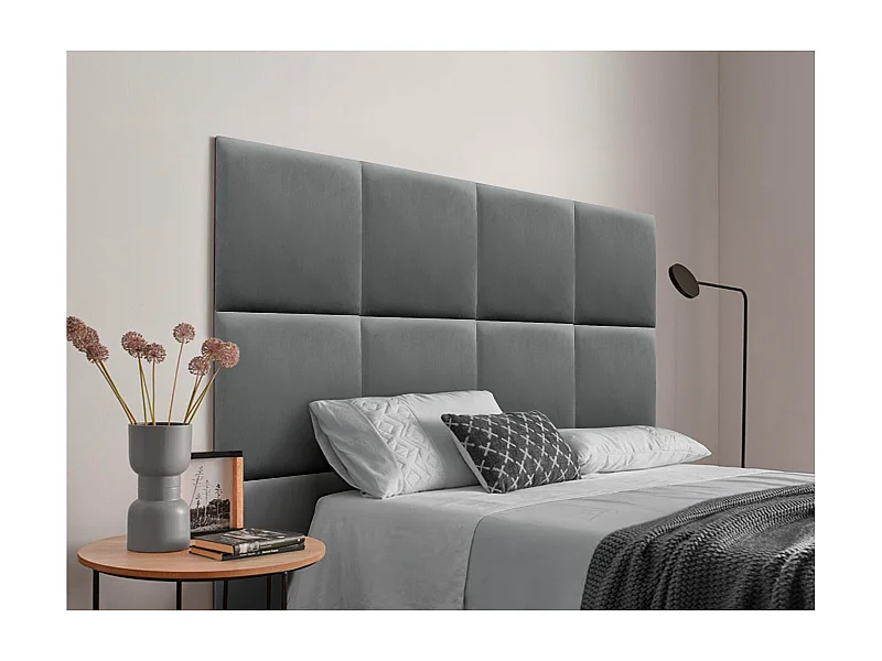 DHOME Tête delit Tapissée en velours de qualité supérieure composée de panneaux autocollants interchangeables pour chambre  (gris cendré, 135 cm)
