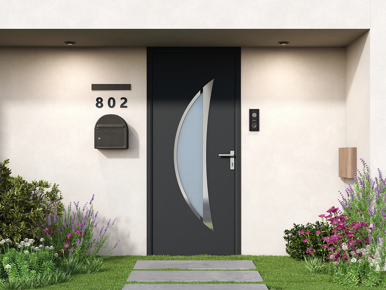 Puerta de entrada de aluminio Alt. 218 x L96 cm antracita - apertura izquierda - DATELO