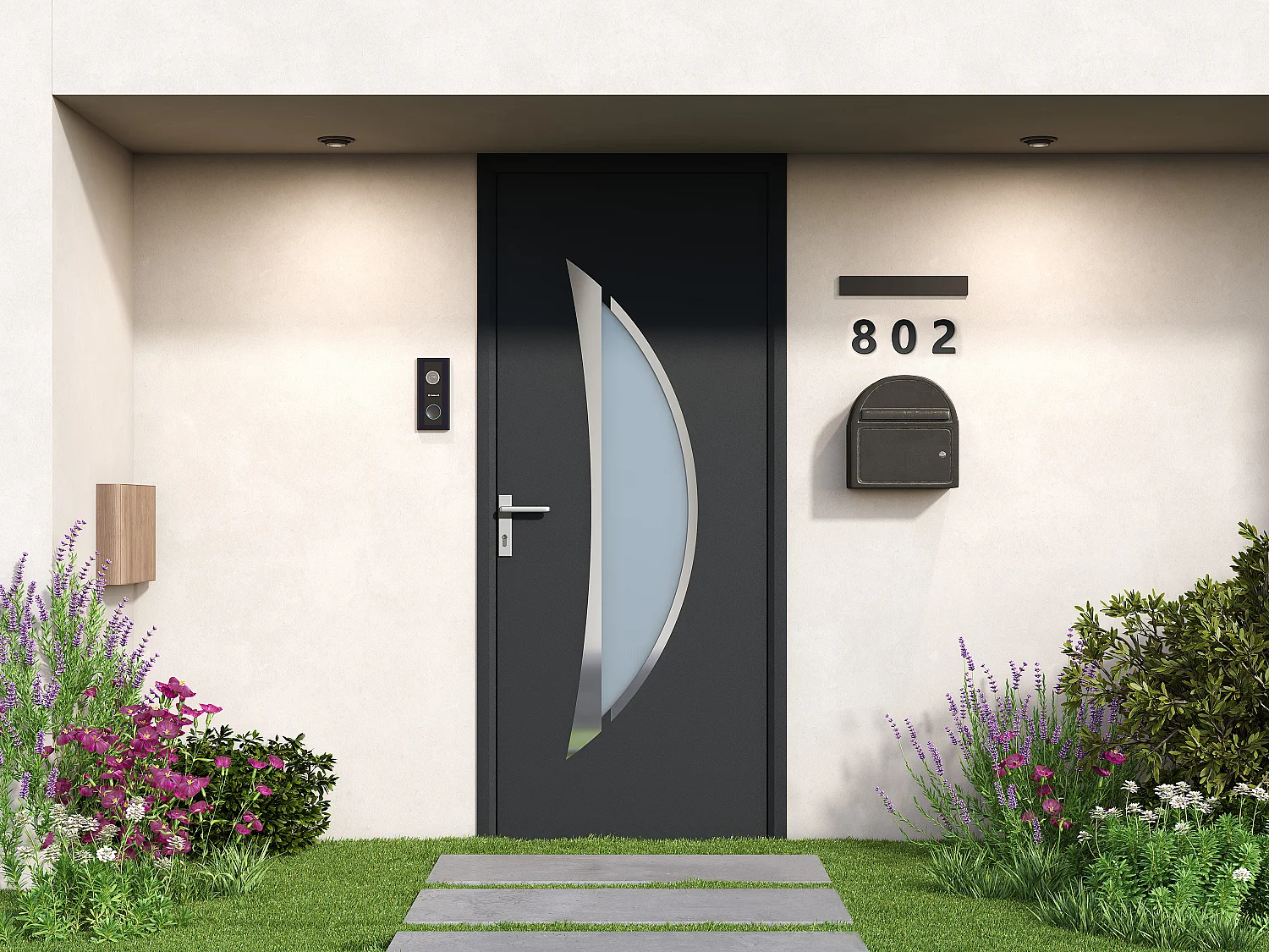 Puerta de entrada de aluminio Alt. 218 x L96 cm antracita - apertura derecha - DATELO