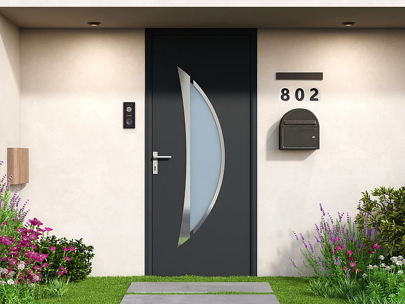 Porte d'entrée en aluminium H218 x L96 cm anthracite - poussant droit - DATELO