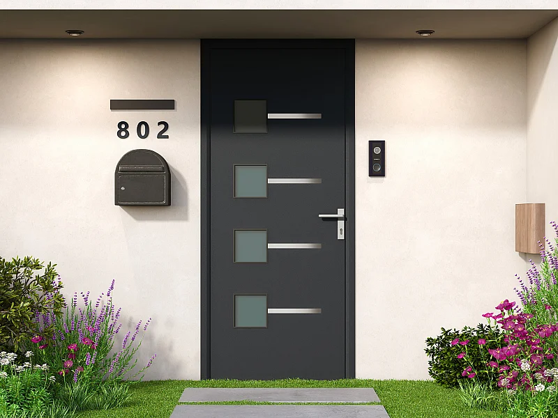 Porte d'entrée en aluminium H218 x L96 cm anthracite - poussant gauche - AMARES