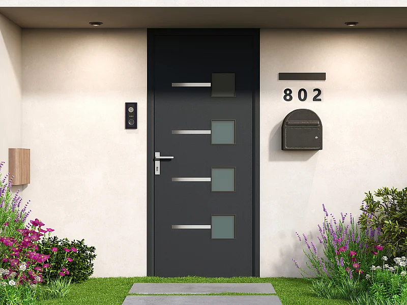 Porte d'entrée en aluminium H218 x L96 cm anthracite - poussant droit - AMARES