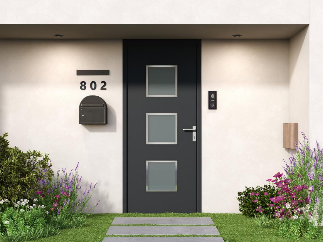 vente unique Porte d'entrée en aluminium H218 x L96 cm anthracite - poussant gauche - ROSILVA
