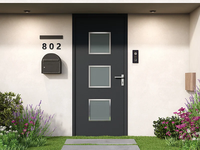 Porte d'entrée en aluminium H218 x L96 cm anthracite - poussant gauche - ROSILVA