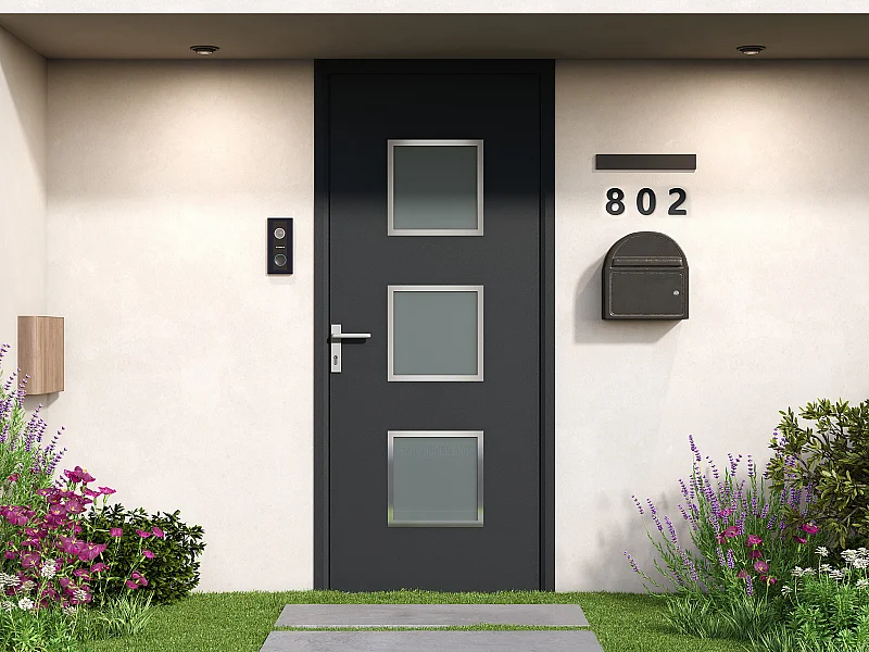 Porte d'entrée en aluminium H218 x L96 cm anthracite - poussant droit - ROSILVA