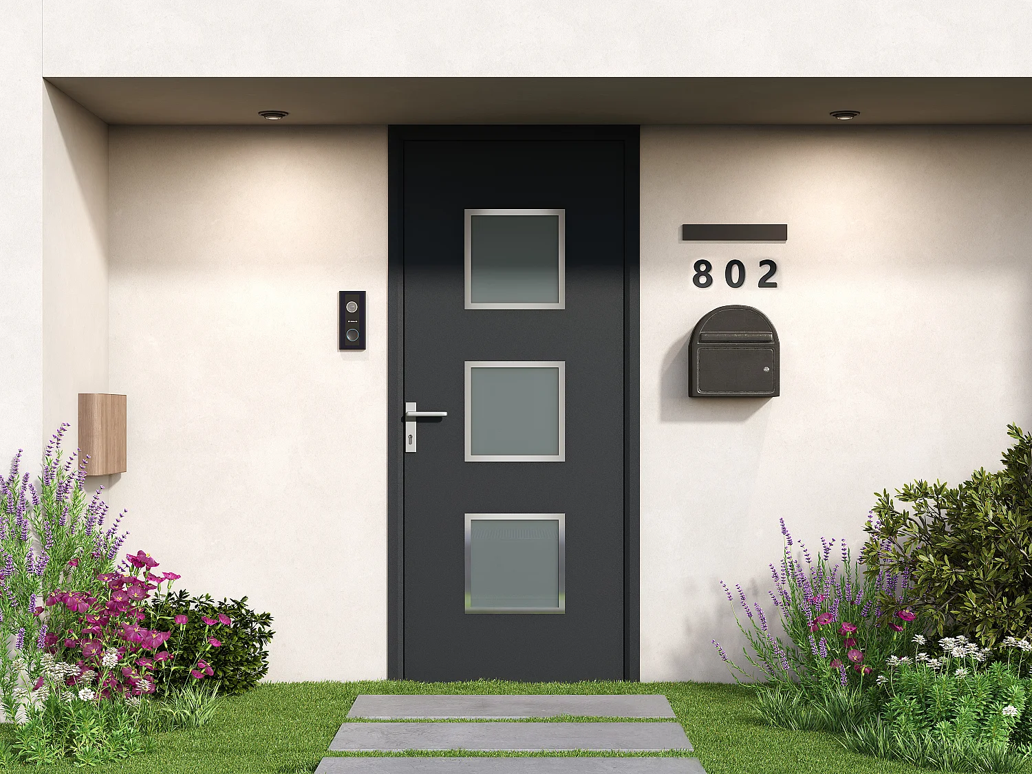 Puerta de entrada de aluminio Alt. 218 x L96 cm antracita - apertura derecha - ROSILVA