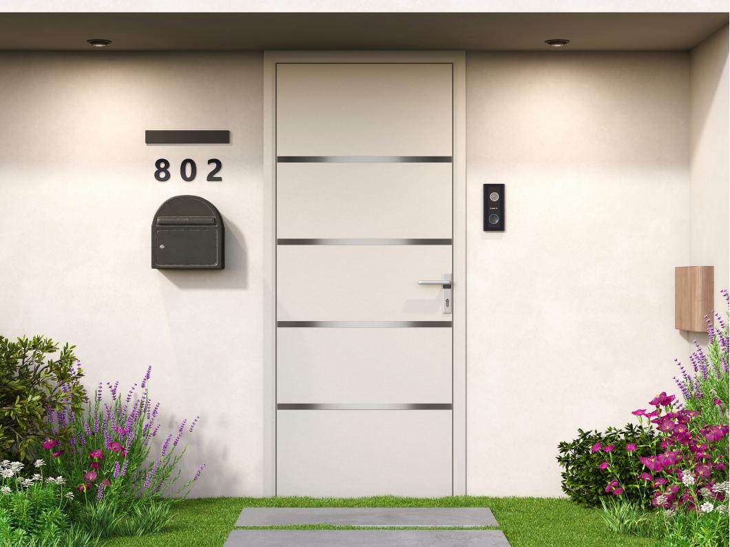 Porte d'entrée en aluminium H218 x L96 cm blanc - poussant gauche - ISALINA