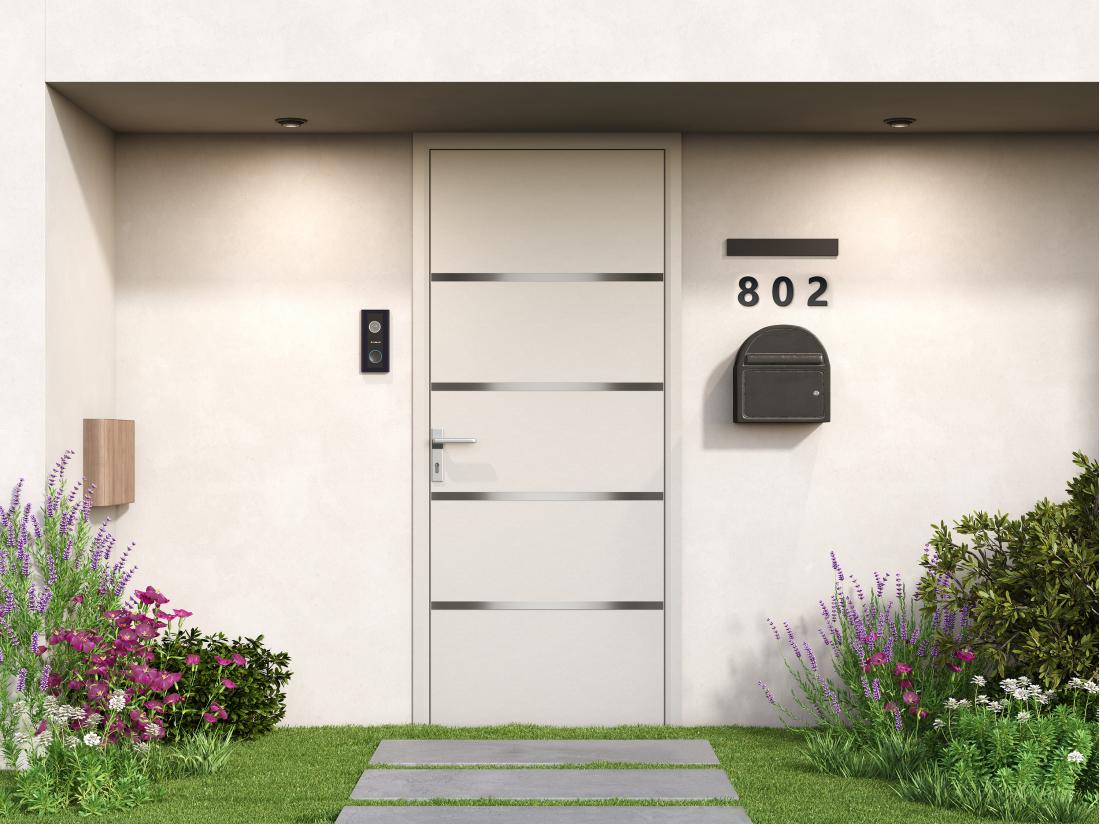 vente unique Porte d'entrée en aluminium H218 x L96 cm blanc - poussant droit - ISALINA
