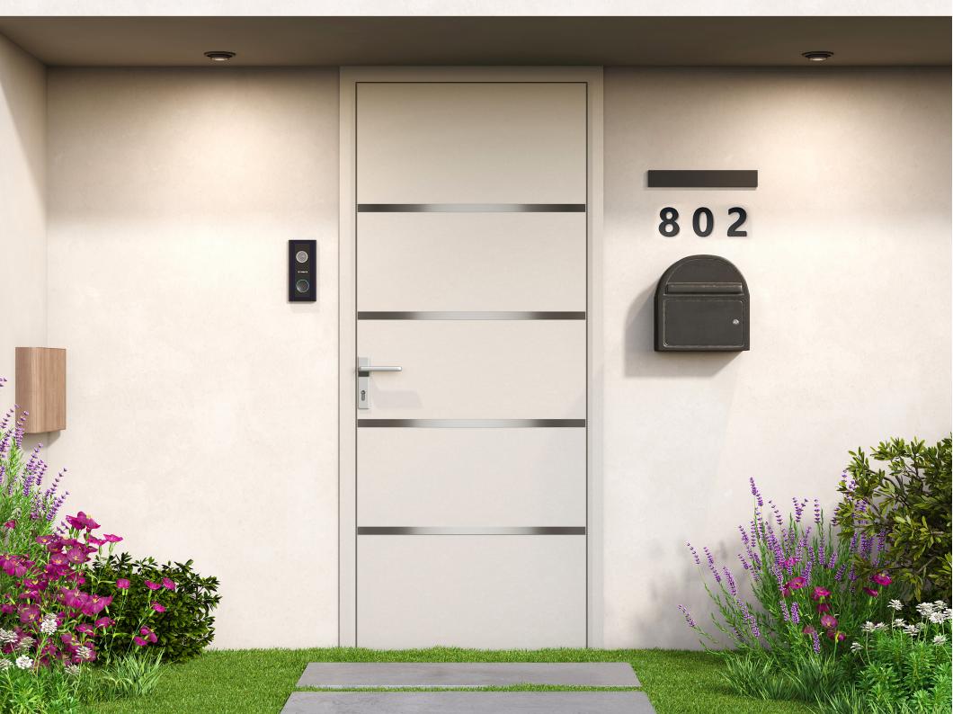 Porte d'entrée en aluminium H218 x L96 cm blanc - poussant droit - ISALINA
