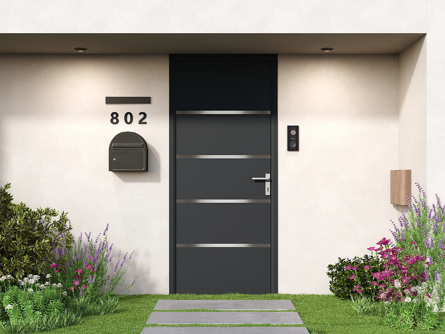 Puerta de entrada de aluminio Alt. 218 x L96 cm antracita - izquierda de empuje - ISALINA