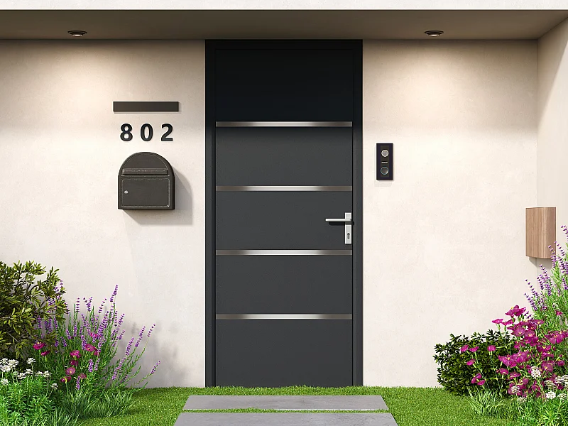 Porte d'entrée en aluminium H218 x L96 cm anthracite - poussant gauche - ISALINA