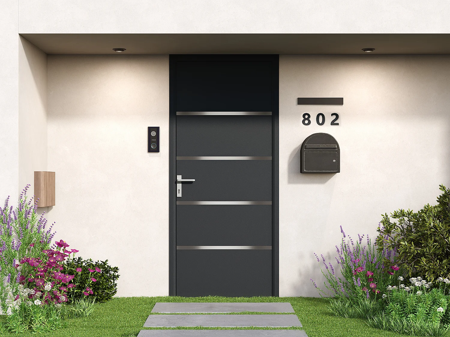 Puerta de entrada de aluminio Alt. 218 x L96 cm antracita - apertura derecha - ISALINA