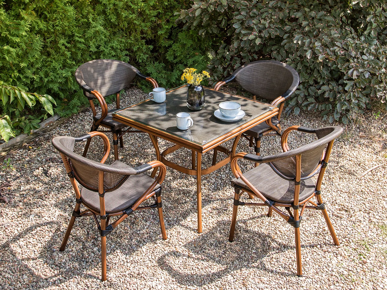 Table de salle à manger de jardin CASPRI II 80 cm 80 cm Verre Gris