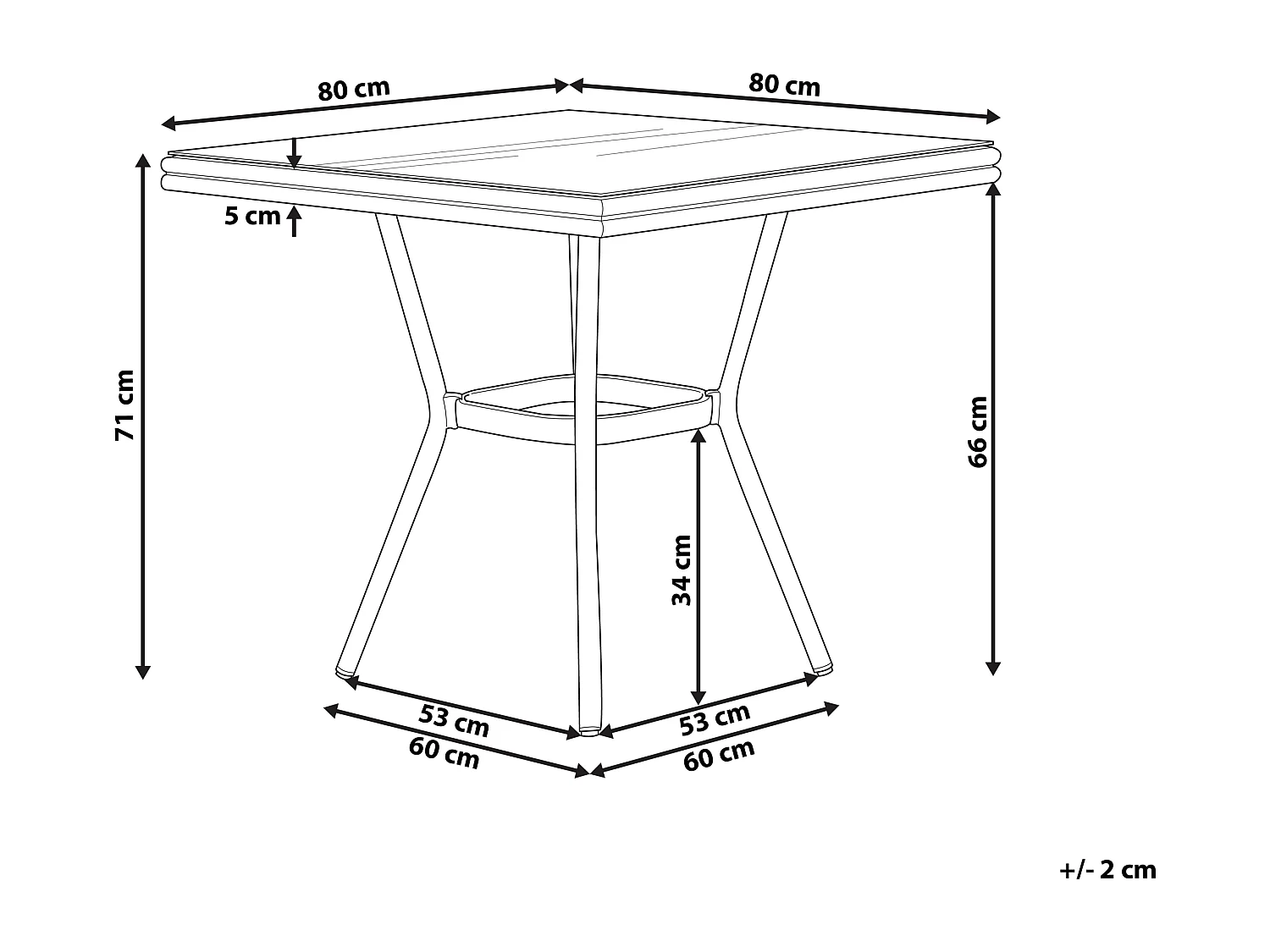 Table de salle à manger de jardin CASPRI II 80 cm 80 cm Verre Gris
