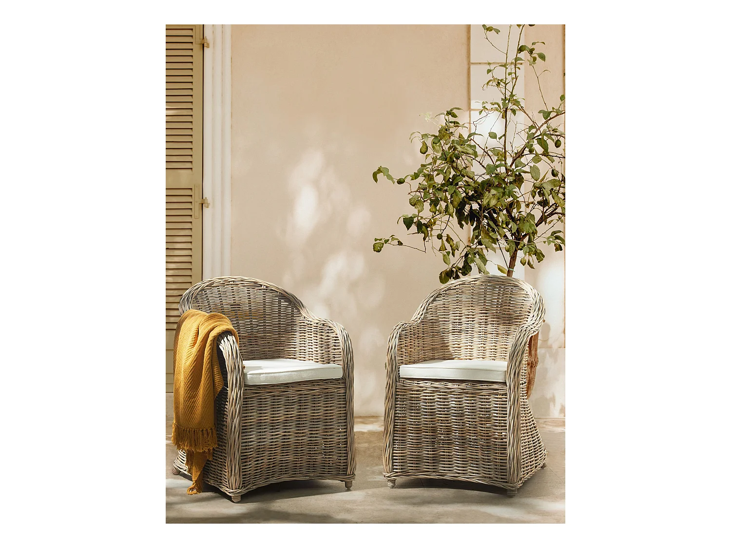 Tuinstoel set van 2 rotan naturel SUSUA II