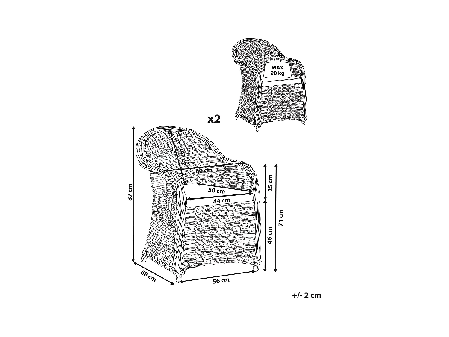 Tuinstoel set van 2 rotan naturel SUSUA II