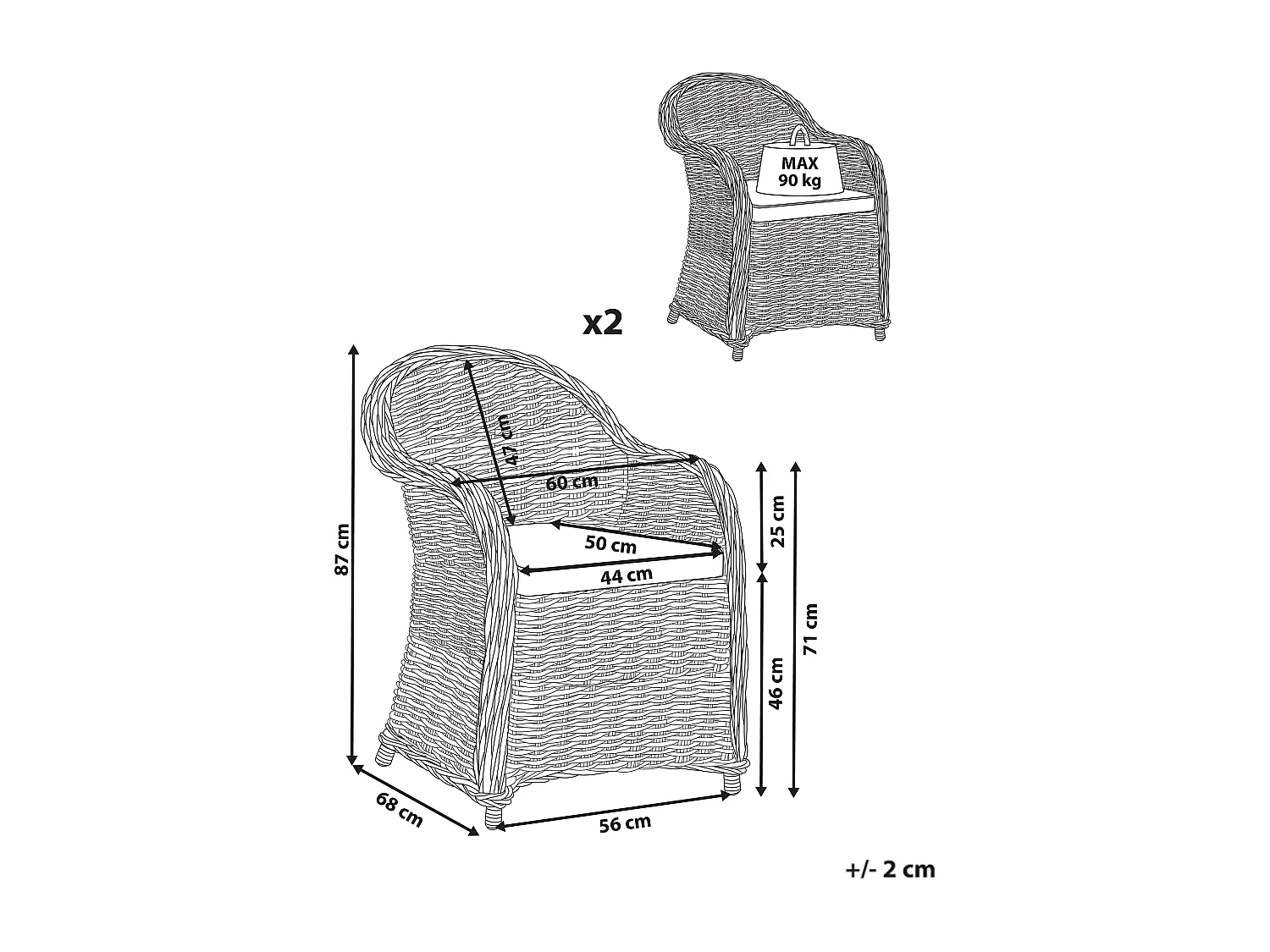 Set di 2 sedie da giardino rattan naturale SUSUA II