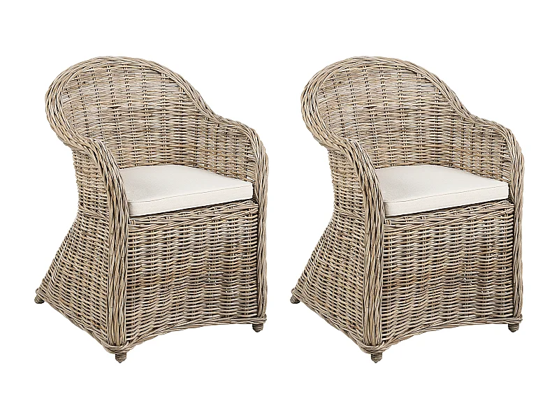 Gartensessel Rattan natürlich 2er Set Auflagen hellbeige SUSUA II