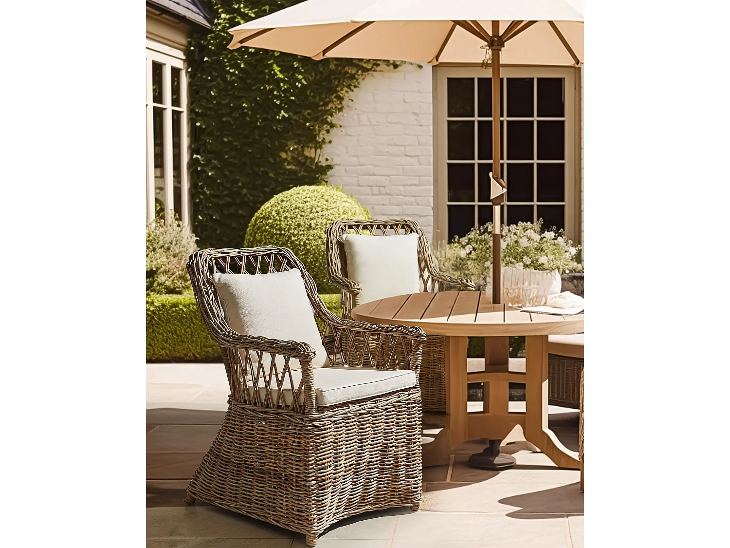 Gartensessel Rattan natürlich Auflagen hellbeige MAROS II