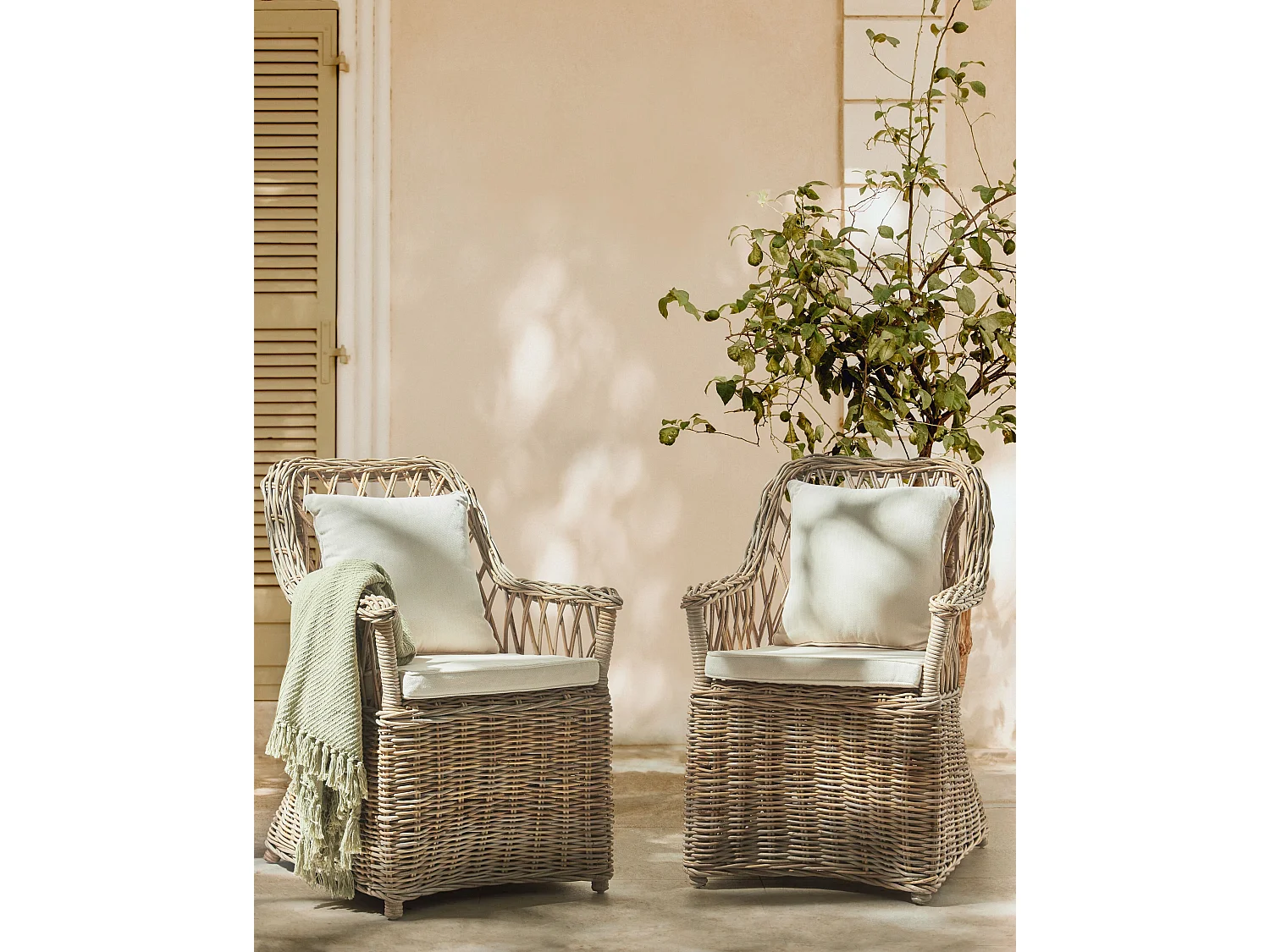 Lot de 2 chaises de jardin en rotin naturel MAROS II