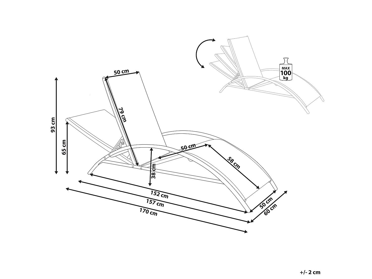 Klappbare Gartenliege mit verstellbarer Rückenlehne Stahlrahmen beige Gaeta