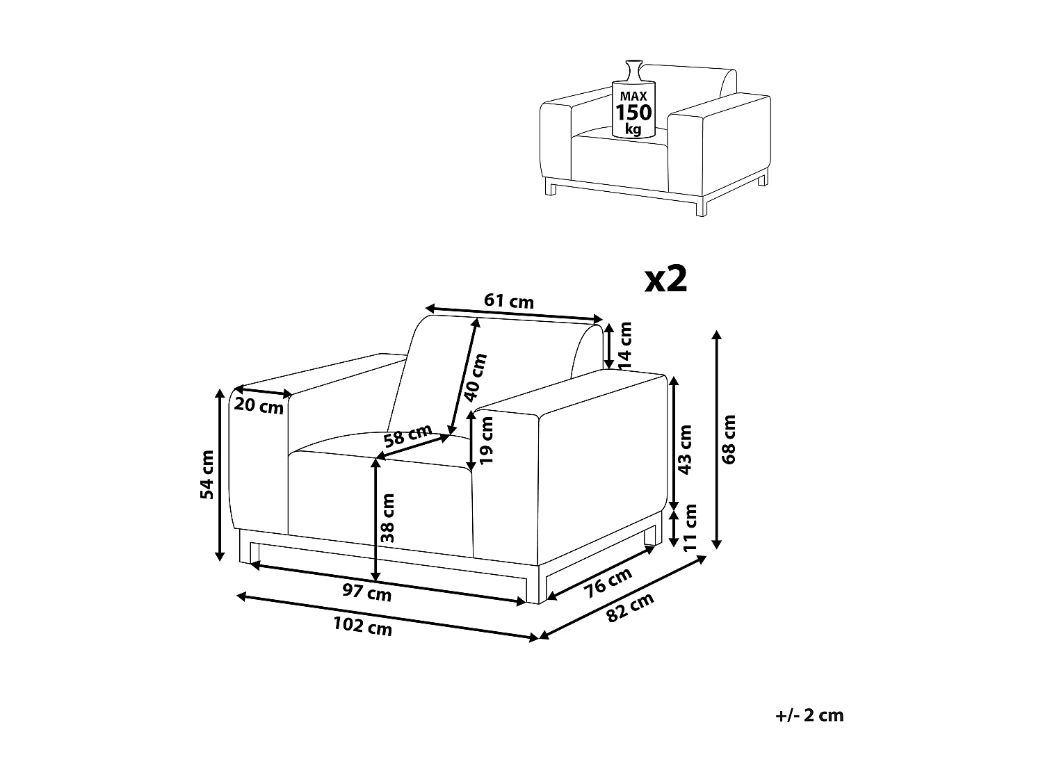 Set van 2 tuinfauteuils ROVIGO Stof Lichtgrijs