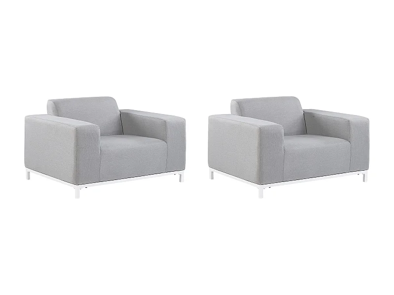 Gartensessel 2er Set Stoff grau mit Metallgestell weiß Outdoor & Indoor Rovigo