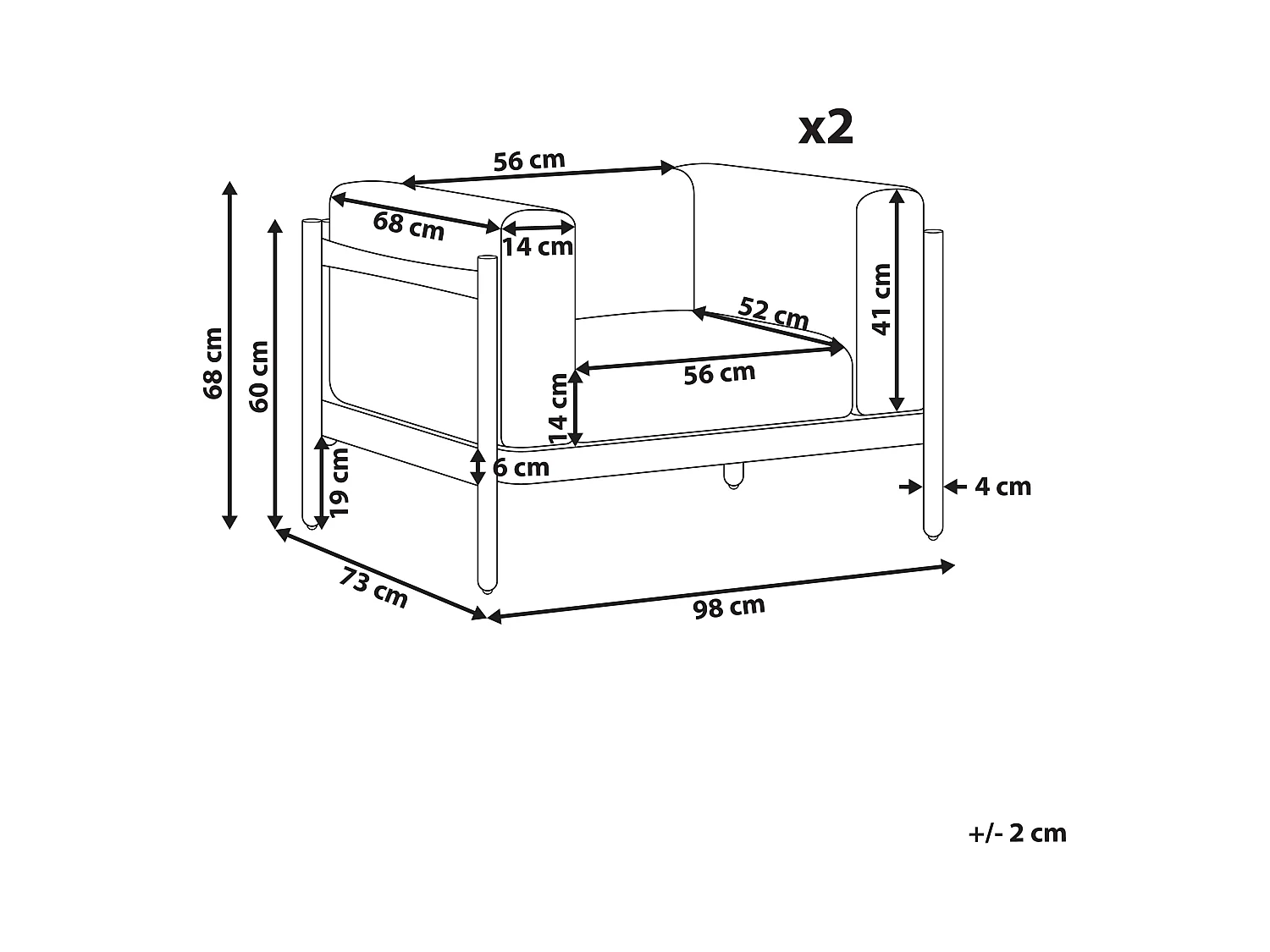 Set van 2 tuinfauteuils FERRETTI Lichtbeige
