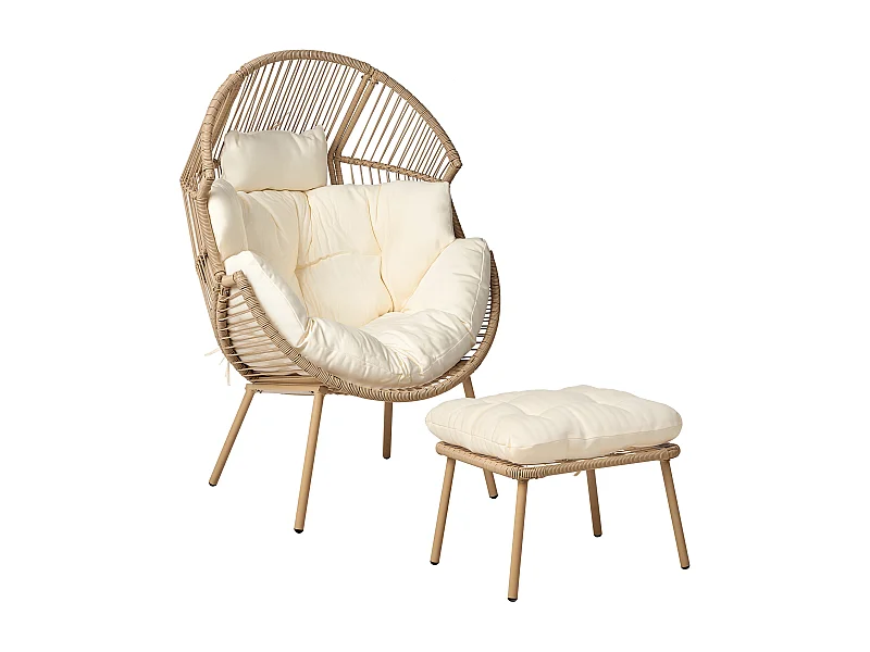 Chaise de jardin avec un pouf en polyrotin MURANO