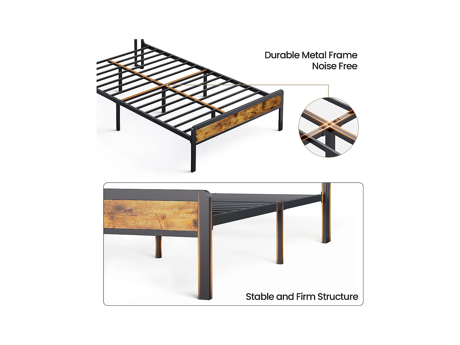 Lit Simple 120 x 200 en Métal avec Tête de lit Capitonnée en Tissu pour Rangement Bealife Sommier à Lattes Lit Enfant Adolescent Noir et Gris Clair