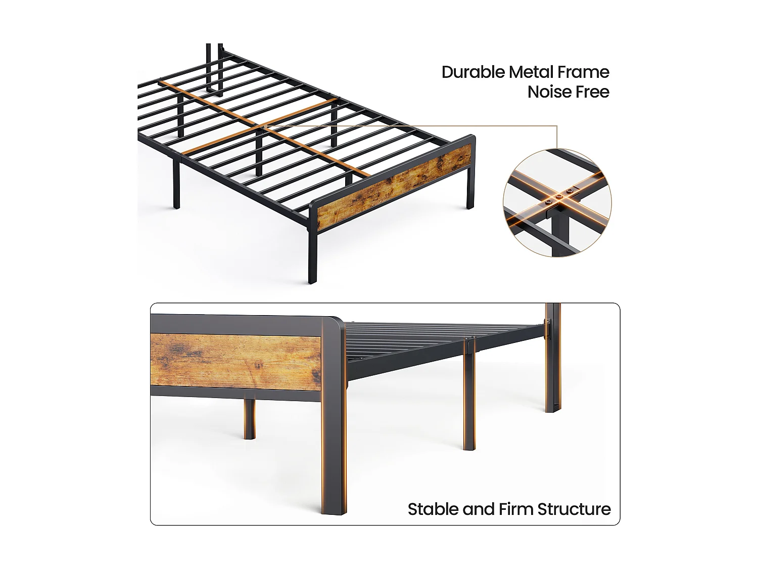 Bealife 120 x 200 cm metalen enkelbed met bekapte linnen hoofdkussen voor opbergen, lattenbodem, geschikt voor kinderen en adolescenten, zwart en lichtgrijs