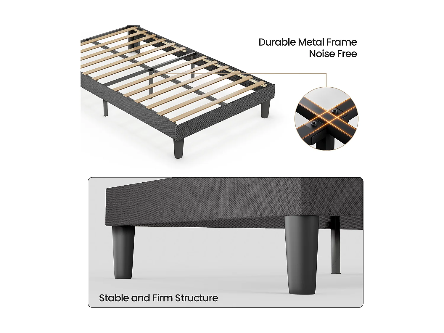 Lit Simple Capitonné 120 x 200 cm avec Tête de Lit pour Rangement Bealife Sommier à Lattes Tissu en Lin Lit Enfant Adolescent Gris Foncé