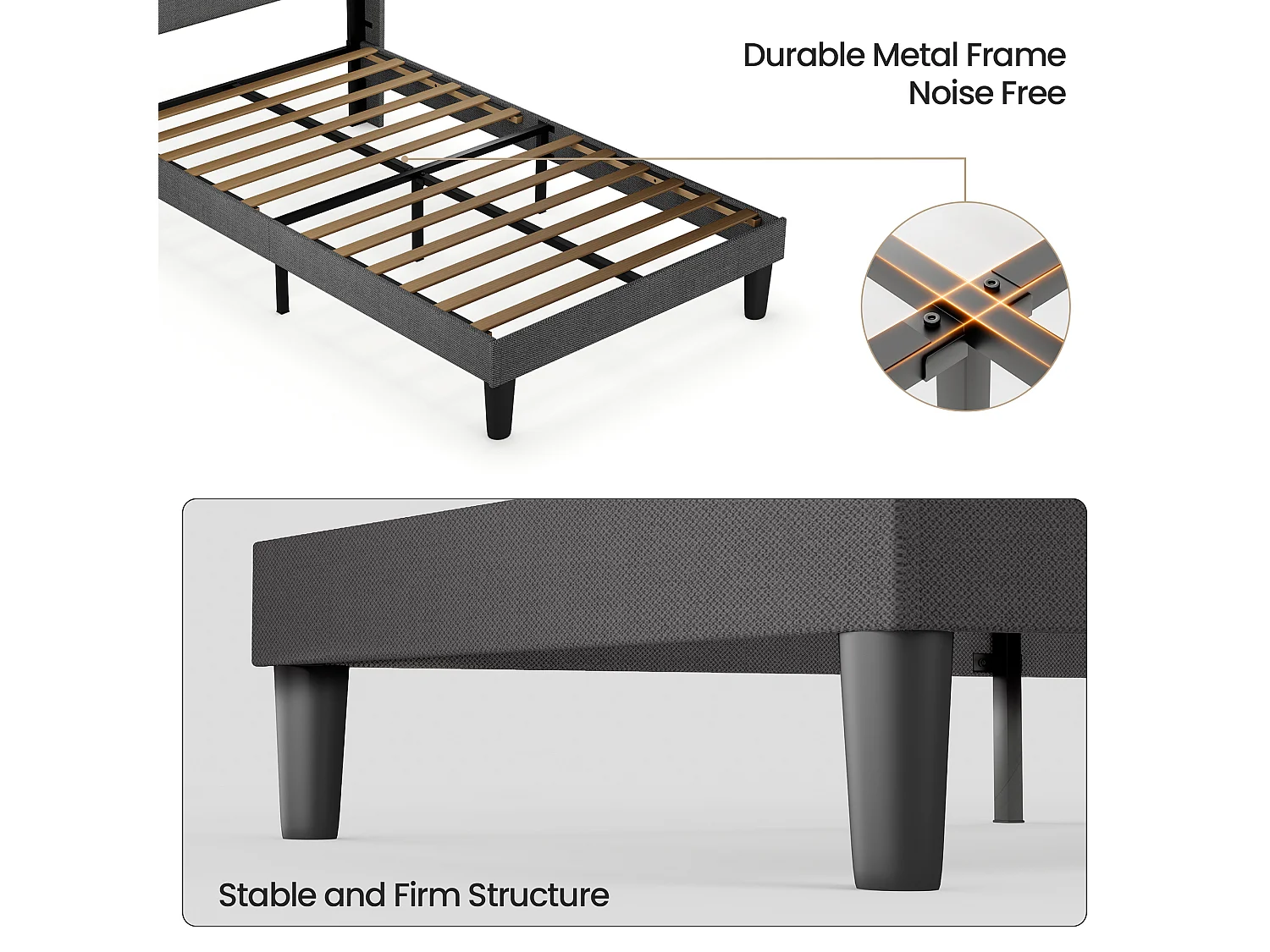 Gestoffeerd eenpersoonsbed 90 x 200 cm met hoofdeinde voor opbergen Bealife lattenbodem linnen stof kindertienerbed donkergrijs