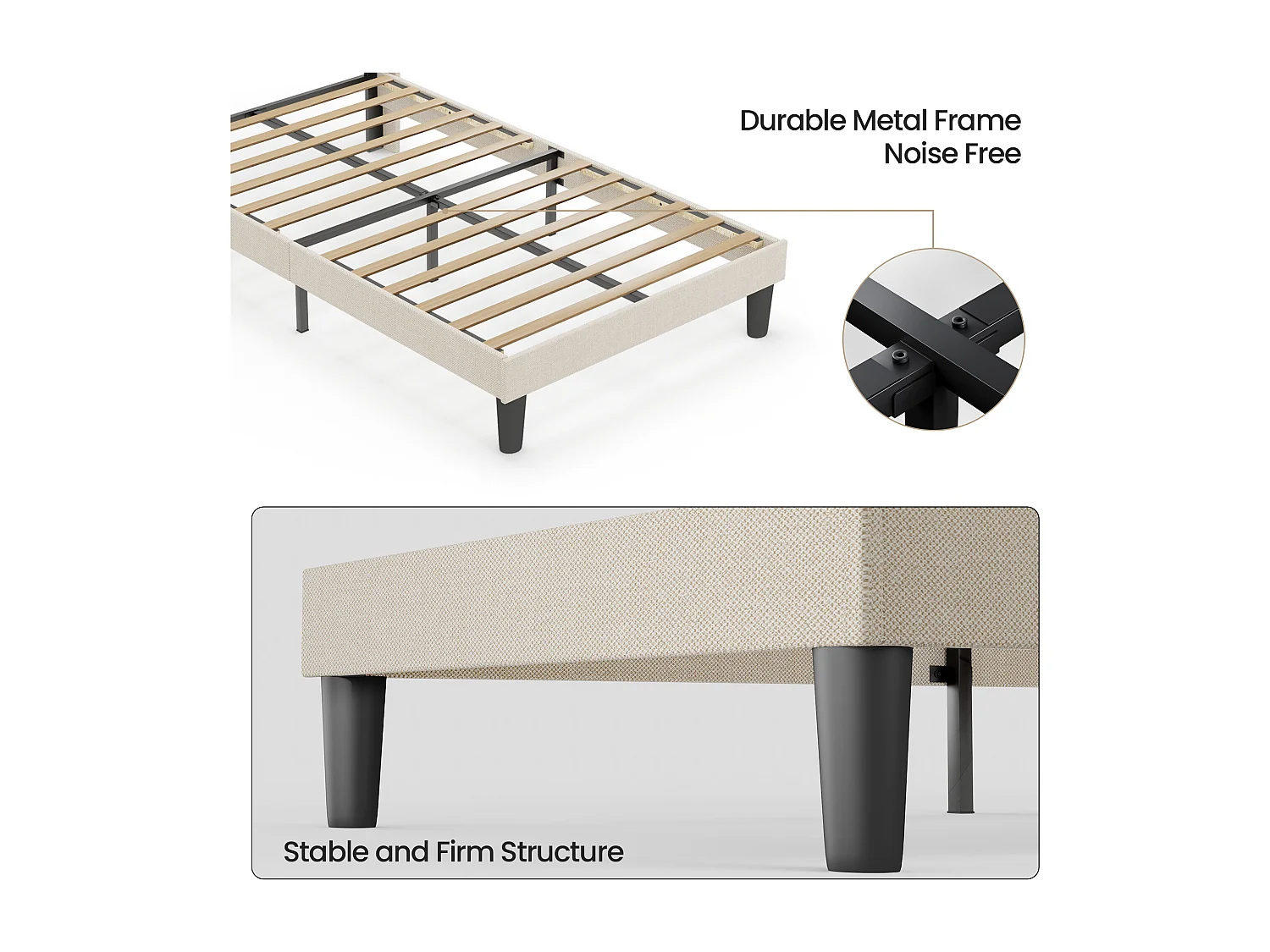 Lit Simple Capitonné 120 x 200 cm avec Tête de Lit pour Rangement Bealife Sommier à Lattes Tissu en Lin Lit Enfant Adolescent Jaunâtre