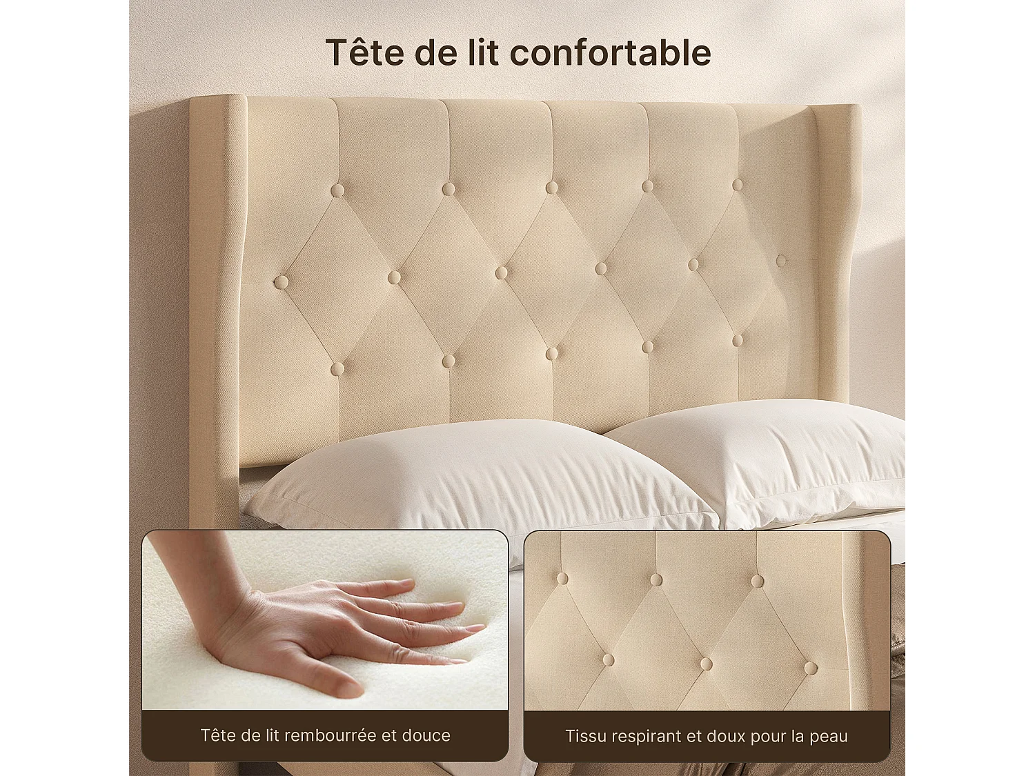 Bealife 120 x 200 cm enkelbed, bedframe, beukenlattenbodem, 20 cm opbergruimte, beige