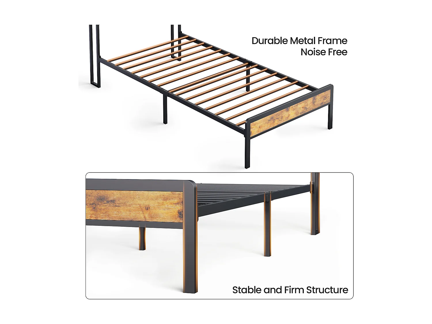 Lit Simple 90 x 200 en Métal avec Tête de lit Capitonnée en Tissu pour Rangement Bealife Sommier à Lattes Lit Enfant Adolescent Noir et Gris Clair