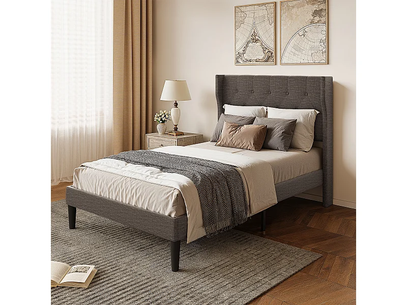 Bealife 120 x 200 cm enkelbed, bedframe, beukenlattenbodem, 20 cm opbergruimte, donkergrijs