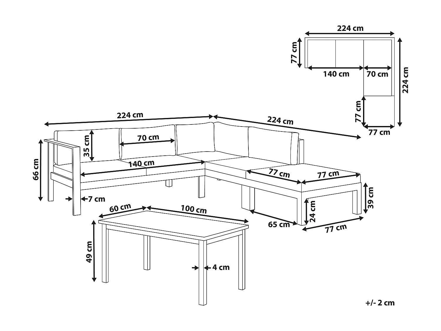 Ensemble de canapés d'angle de jardin 5 places MESSINA Côté droite Métal Vert
