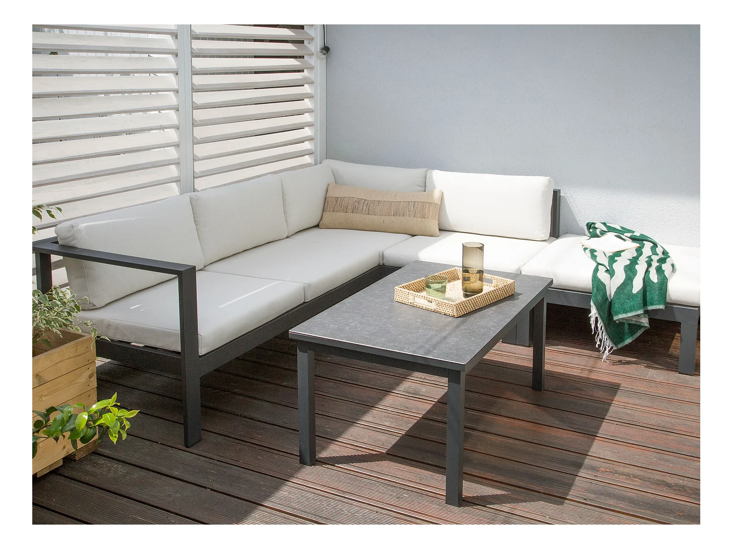 Narożnik ogrodowy ze stolikiem dla 5 osób MESSINA Lewostronny Metal Złamana biel