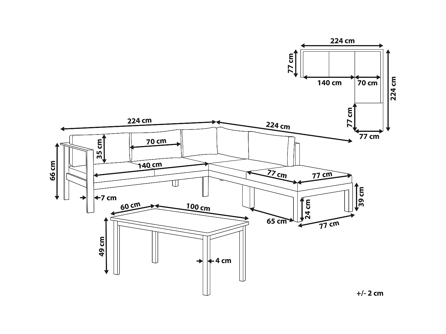 Narożnik ogrodowy ze stolikiem dla 5 osób MESSINA Lewostronny Metal Złamana biel