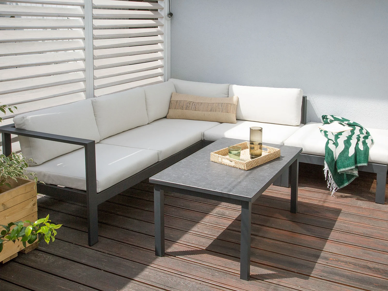 Ensemble de canapés d'angle de jardin 5 places MESSINA Côté gauche Métal Blanc cassé