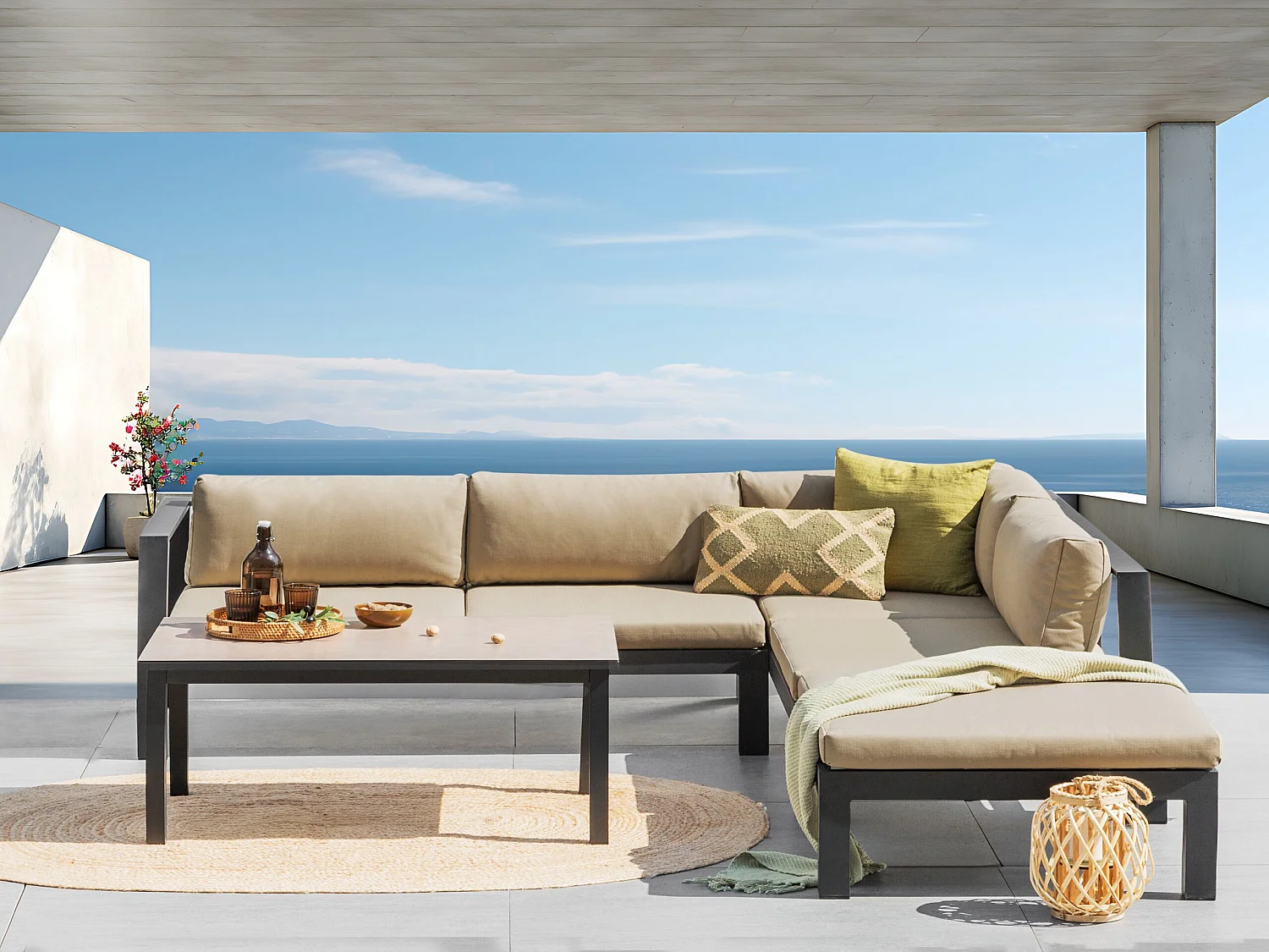 Ensemble de canapés d'angle de jardin 5 places MESSINA Côté droite Métal Beige sable