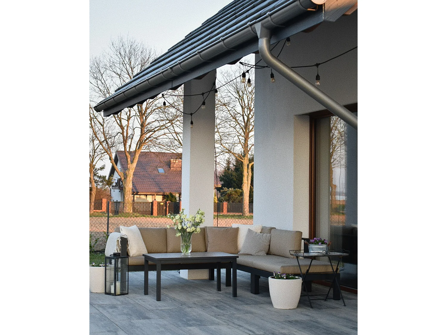 Garden Corner Sofa with Table 5 Seater MESSINA Left Hand Sand Beige Metal