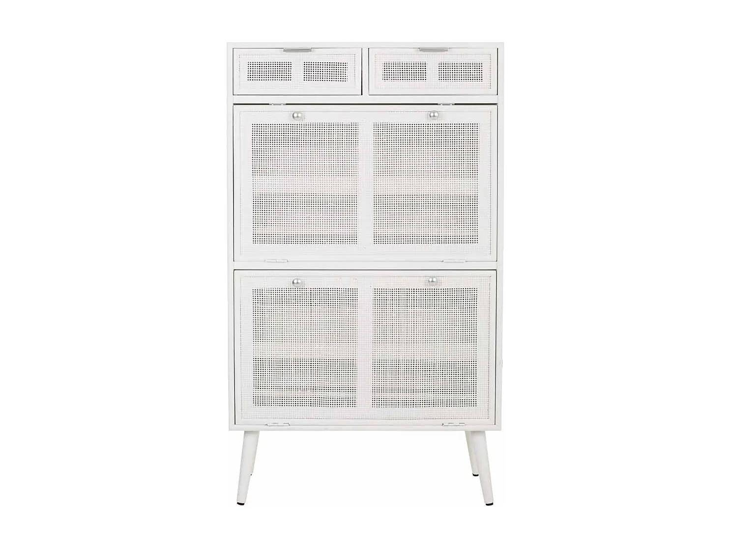 Mueble zapatero de madera y rejilla blanco 70x32x120