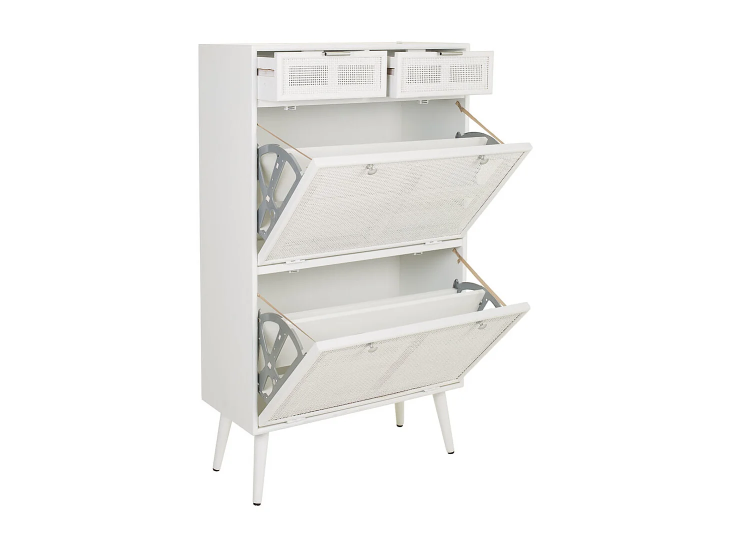 Mueble zapatero de madera y rejilla blanco 70x32x120